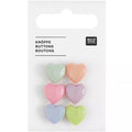 Button with Loop, Heart, multicolored, 1.1x1.1cm, 6 pieces