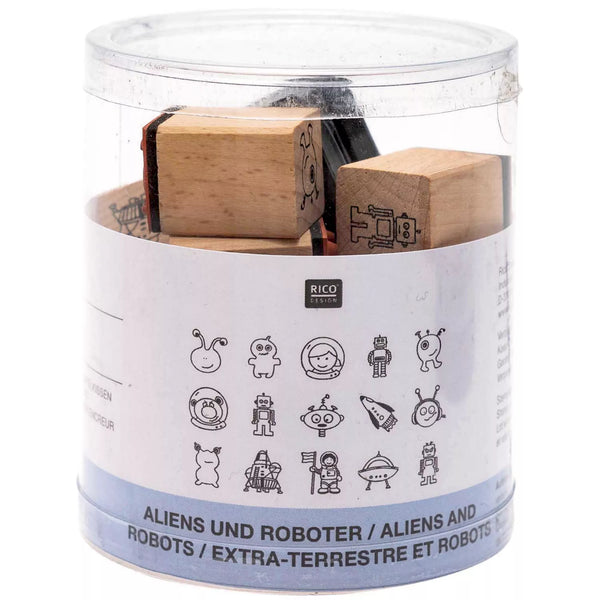 Stempelset Aliens & Roboter 2x2cm 16-teilig