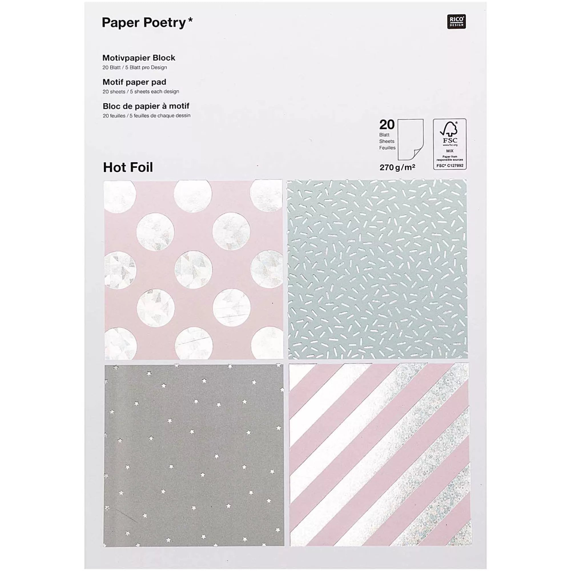 Paper Poetry Motivpapierblock Hologramm 270g/m² 20 Blatt Hot Foil
