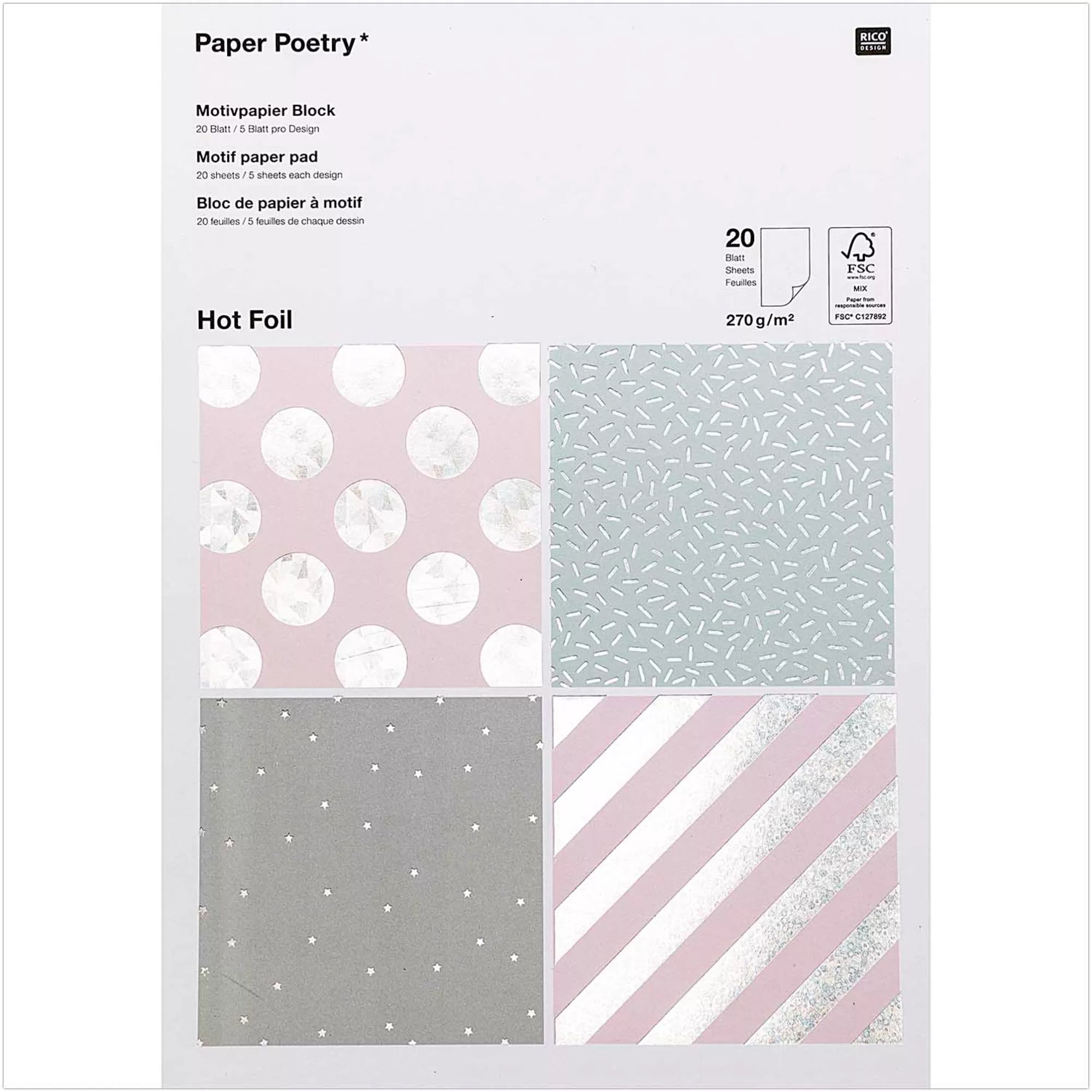 Paper Poetry Motivpapierblock Hologramm 270g/m² 20 Blatt Hot Foil