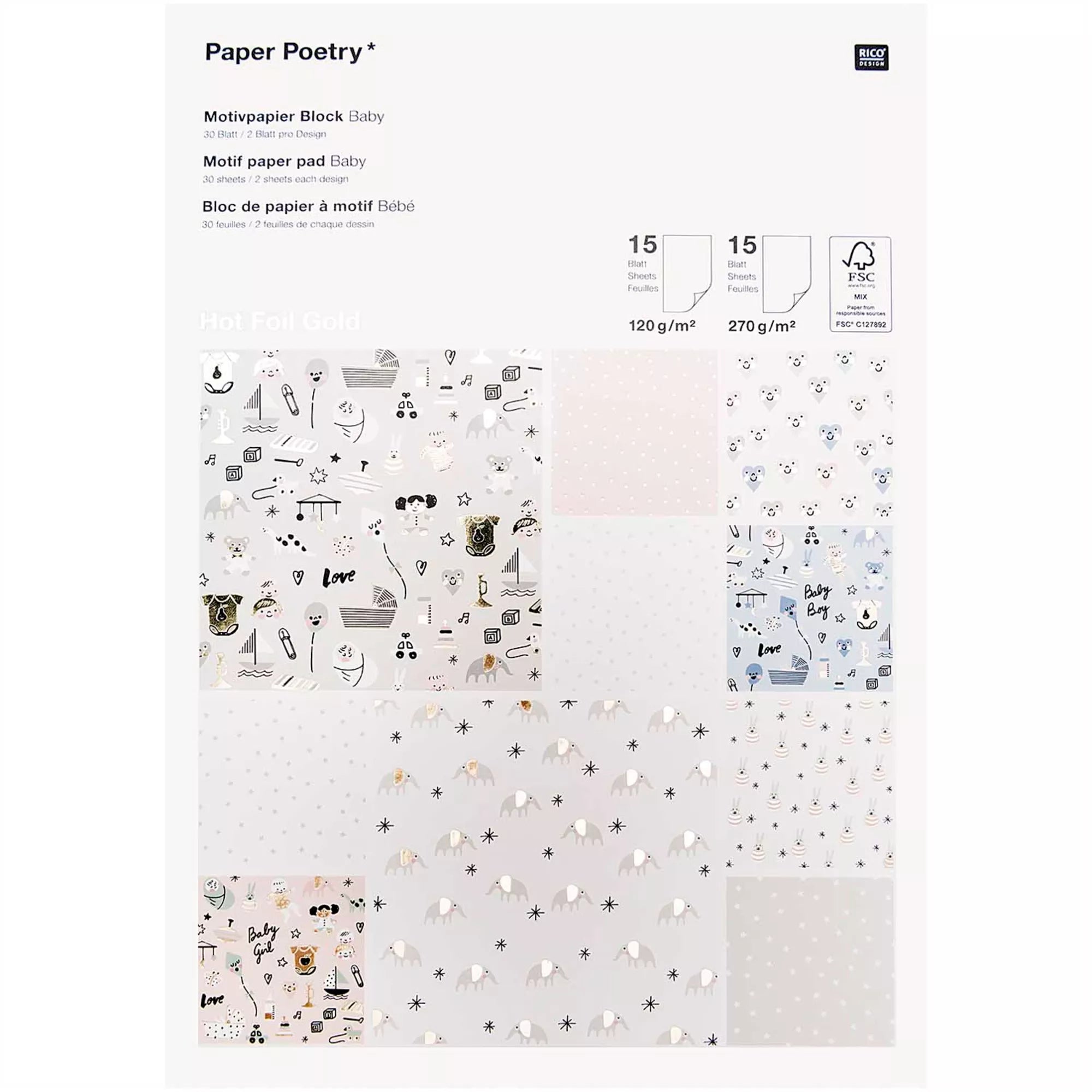 Paper Poetry Design Paper Pad Hello Baby 30 Sheets