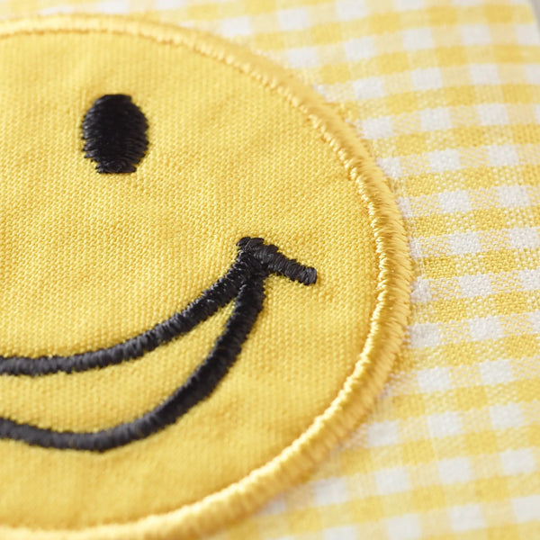 923175|Applikation Smiley auf gelbem/weißem Stoff, mehrfarbig