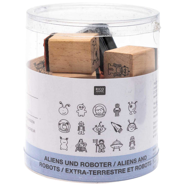 7038.24.00|Stempelset Aliens & Roboter 2x2cm 16-teilig, 