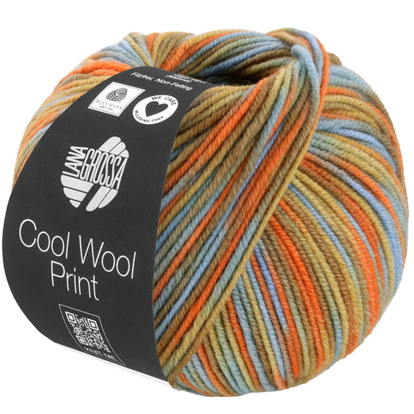 670834|Cool Wool Print - 834 orange/ocker/nougat/seegrün/graublau, 834 orange/ocker/nougat/seegrün/graublau