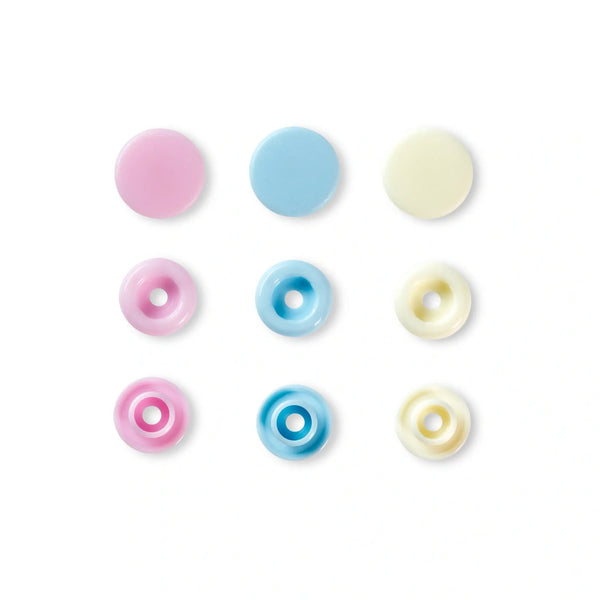 393007|Druckknopf Color Snaps, Prym Love, 12,4mm, rosa/hellblau/perle, rosa, hellblau, perle
