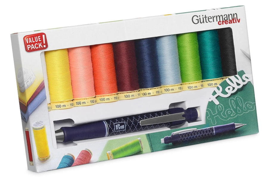 734566|Allesnäher-Set, 10 Spulen à 100m, mit PRYM Minenstift, mehrfarbig
