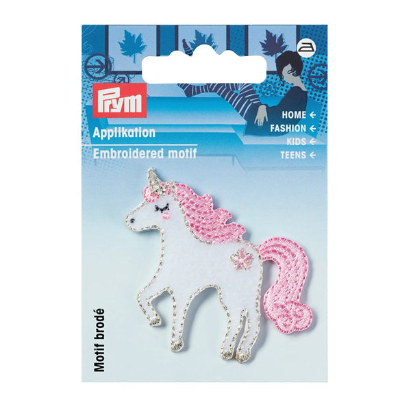 923212|Applikation Einhorn, weiß/rose, mehrfarbig