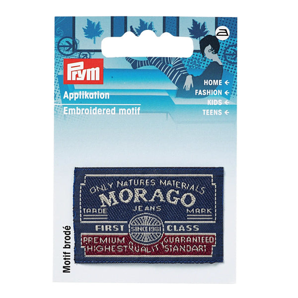 925973|Applikation Label, MORAGO, blau/grau, mehrfarbig