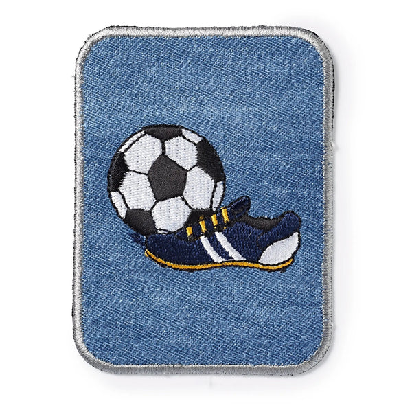 925345|Applikation Patch, rechteckig, Fußball, mehrfarbig