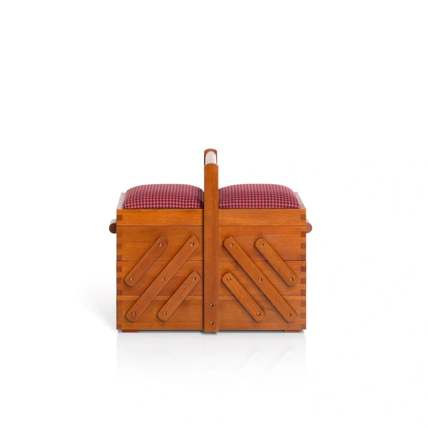 612550|Nähkasten aus dunklem Holz, mit Stoff, braun