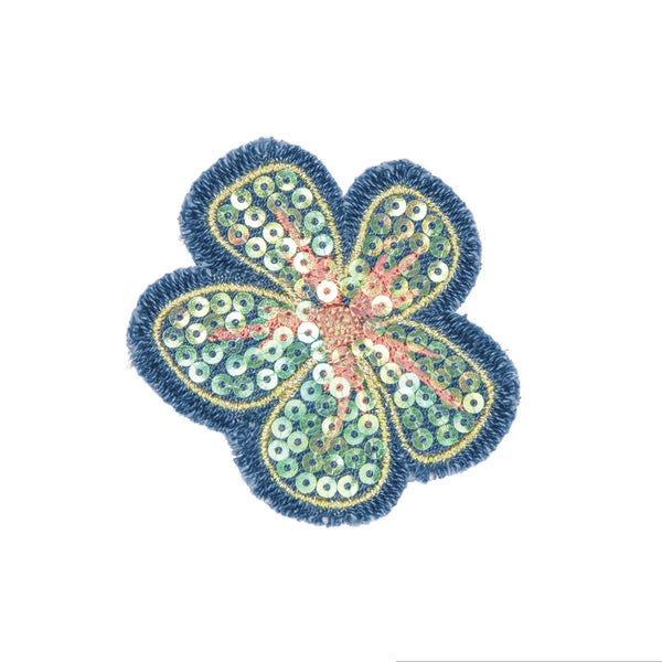 926693|Applikation Blume Jeans, blau/rosa, blau rosa