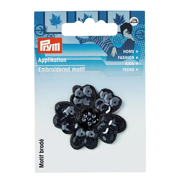 926182|Applikation Paillettenblume schwarz, mehrfarbig