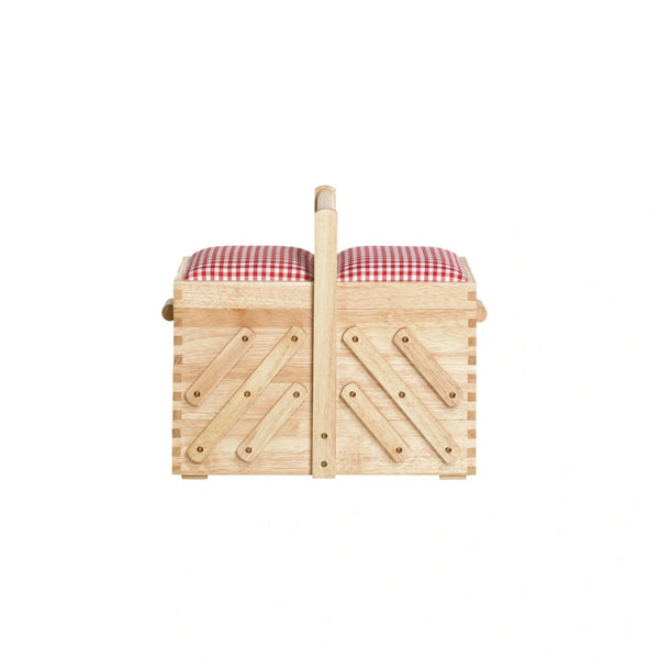 612547|Nähkasten aus hellem Holz, mit Stoff, braun