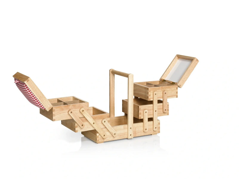612547|Nähkasten aus hellem Holz, mit Stoff, braun