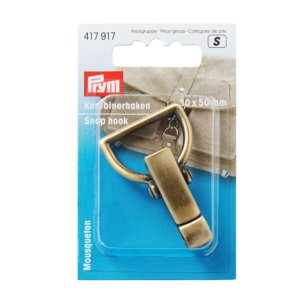 417917|Karabinerhaken 30mm, altmessing, gebürstet, altmessing gebürstet