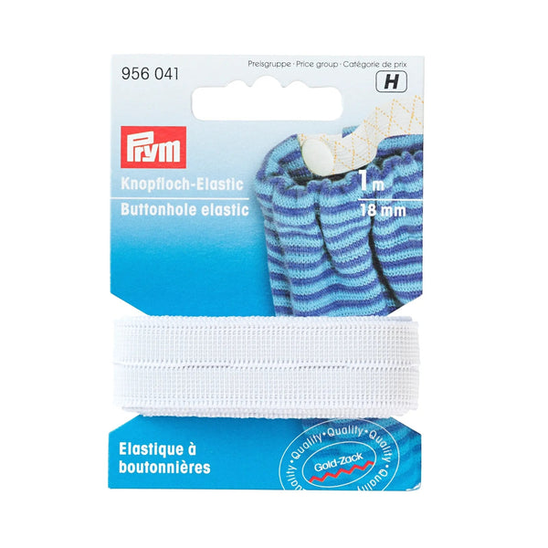 956041|Knopfloch-Elastic, glattes Band, 18mm, weiß, 1m, weiß