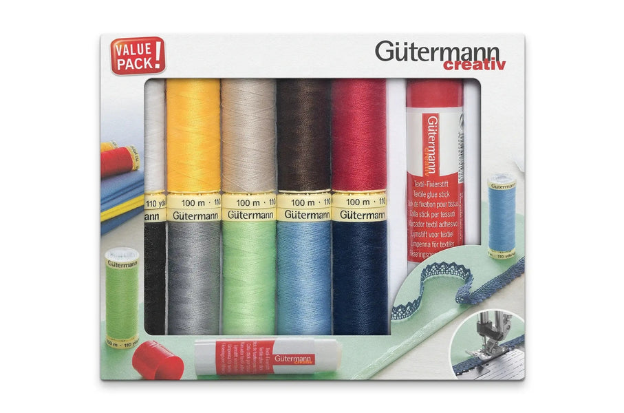 734567|Allesnäher-Set, 10 Spulen à 100 m, mit Textil-Fixierstift, mehrfarbig