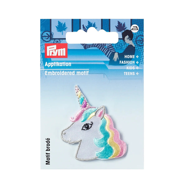 923211|Applikation Einhorn Kopf, pastell, mehrfarbig