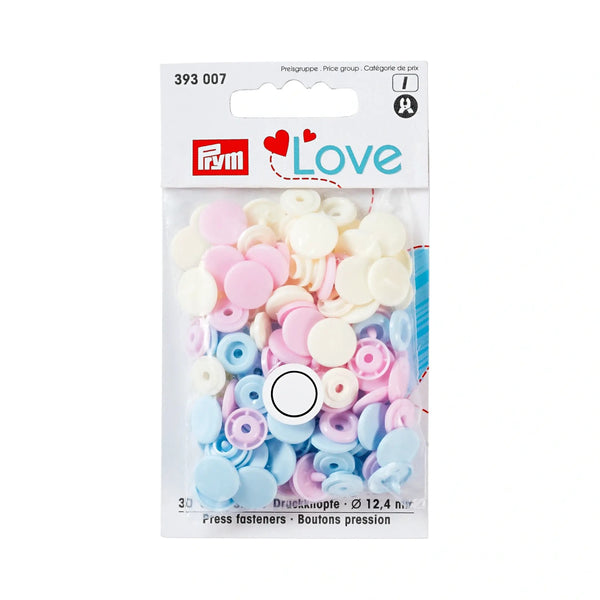 393007|Druckknopf Color Snaps, Prym Love, 12,4mm, rosa/hellblau/perle, rosa, hellblau, perle