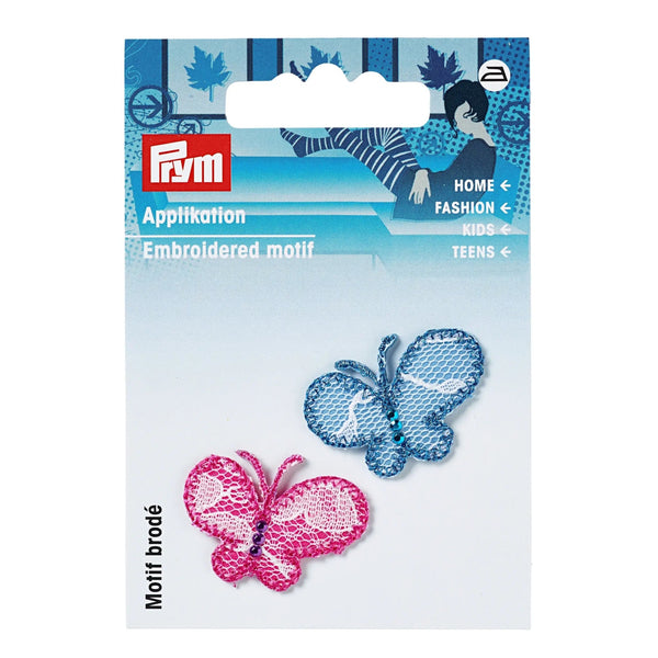 925267|Applikation Schmetterlinge, pink/blau, mehrfarbig