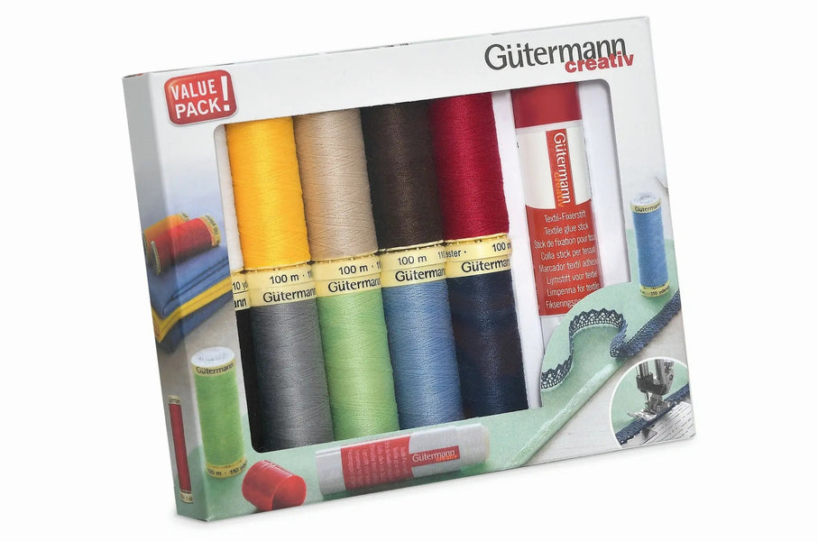 734567|Allesnäher-Set, 10 Spulen à 100 m, mit Textil-Fixierstift, mehrfarbig
