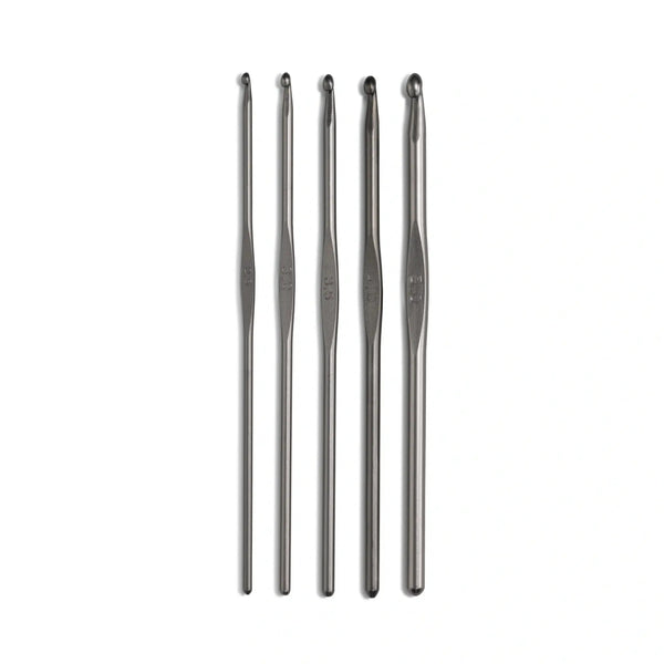 195991|Wollhäkelnadel-Set mit Führungsfläche, 14cm, 2,50 - 5,00mm, gunmetal, gunmetal