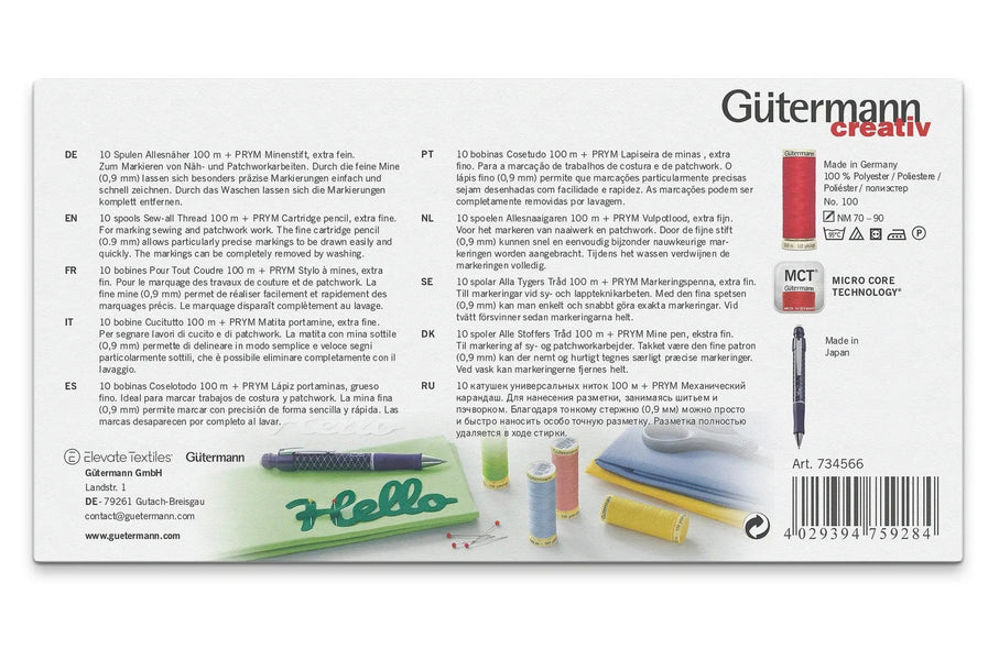 734566|Allesnäher-Set, 10 Spulen à 100m, mit PRYM Minenstift, mehrfarbig