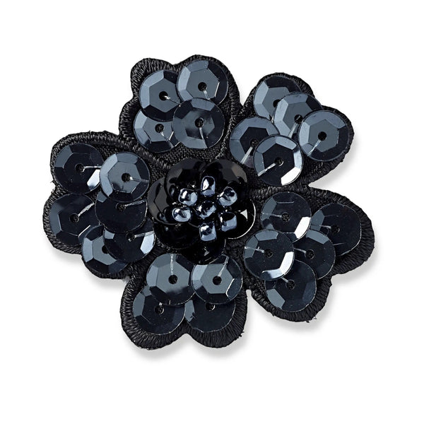 926182|Applikation Paillettenblume schwarz, mehrfarbig