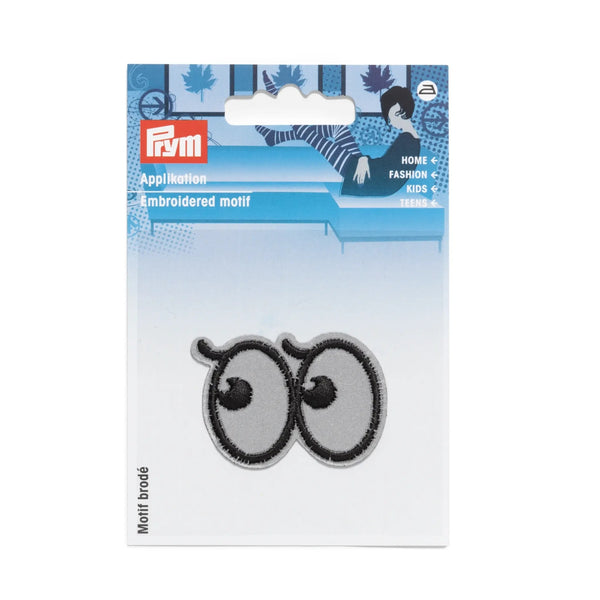 923219|Applikation Reflex Augen selbstklebend und aufbügelbar, silberfarbig