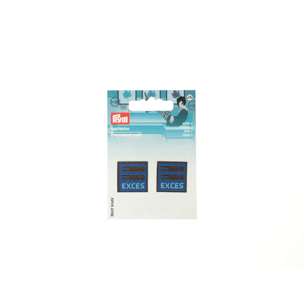 926074|Applikation Label EXCES, blau/schwarz, blau
