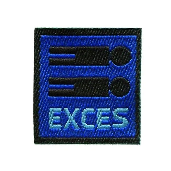926074|Applikation Label EXCES, blau/schwarz, blau